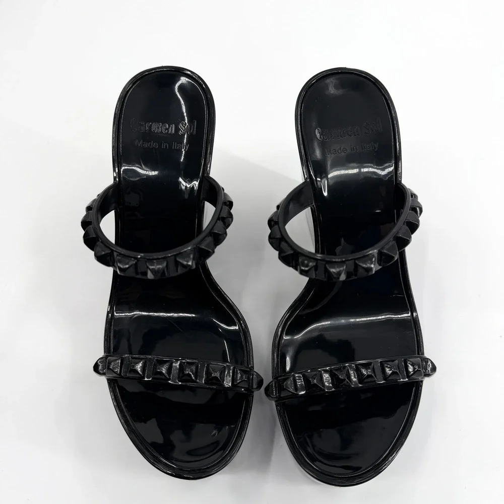 Carmen Sol Tonino Jelly Platform Wedge Sandal in Black Size 8 Vacation Resort - Picture 4 of 12